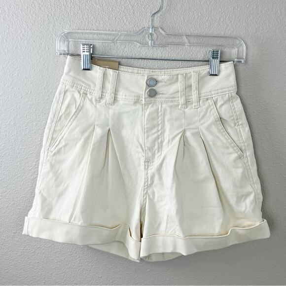 BKE Pants - BKE Buckle Shorts High Waist Cotton Spandex Cuffed XS Cream NWT